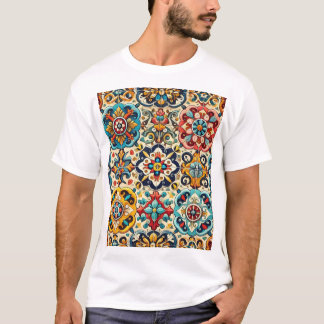 Vintage Colourful Tiles Pattern T-Shirt