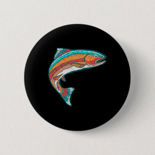 Vintage Colourful Trout Fishing Retro Fish Graphic 2 Inch Round Button