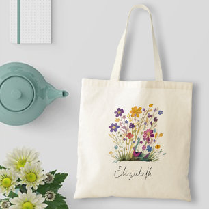Vintage Colourful Watercolor Wildflower  Tote Bag
