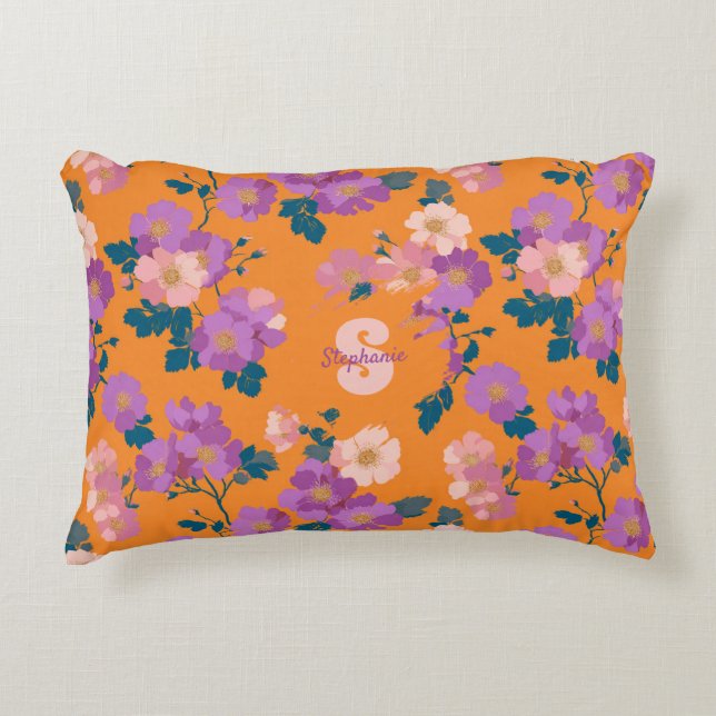 Vintage Colourful Wild Roses Pattern Accent Pillow (Front)