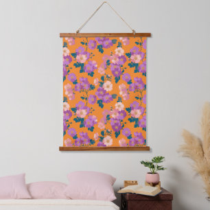 Vintage Colourful Wild Roses Pattern Hanging Tapestry