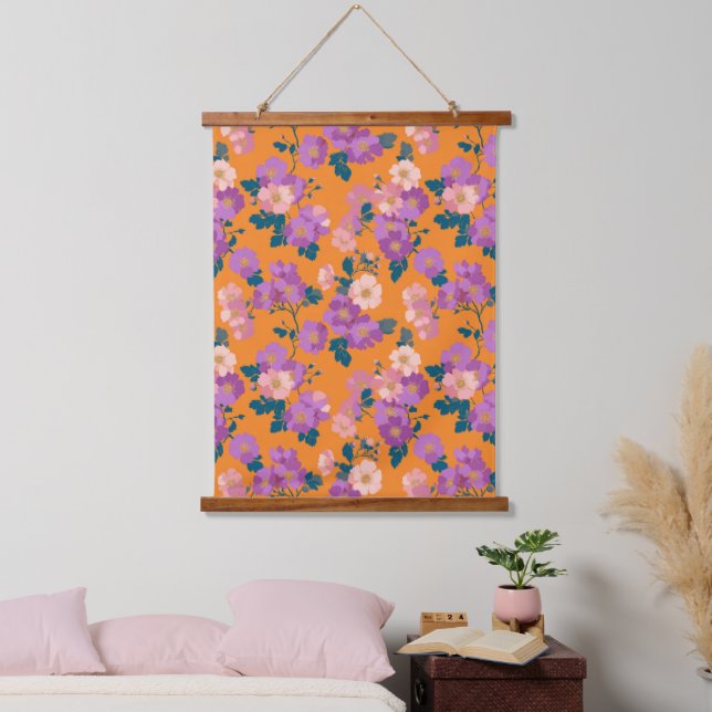 Vintage Colourful Wild Roses Pattern Hanging Tapestry (Bedroom)