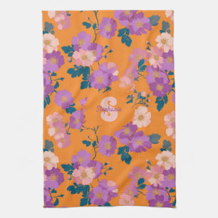 Vintage Colourful Wild Roses Pattern Kitchen Towel