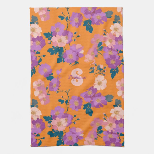 Vintage Colourful Wild Roses Pattern Kitchen Towel (Vertical)