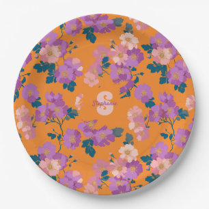 Vintage Colourful Wild Roses Pattern Paper Plate