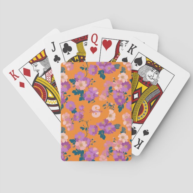 Vintage Colourful Wild Roses Pattern Playing Cards (Back)