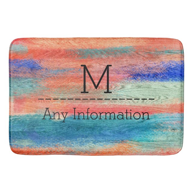 Vintage Colourful Wood Grain Monogram #2 Bath Mat (Front)