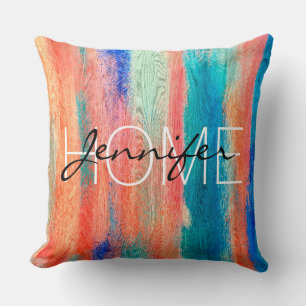 Vintage Colourful Wood Grain Throw Pillow