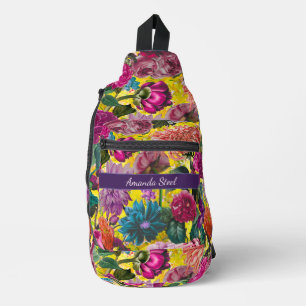 Vintage colourful yellow Floral monogrammed Sling Bag