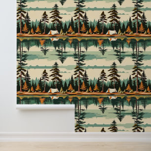 Vintage Colours Camping Themed Wallpaper