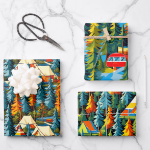 Vintage Colours Camping Themed  Wrapping Paper Sheet