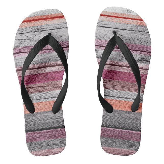 Vintage Colours Stripes Wood Look #2 Flip Flops (Footbed)