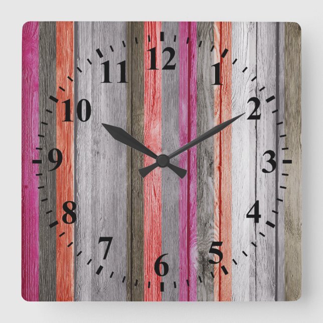 Vintage Colours Wood Look #2 Square Wall Clock (Front)