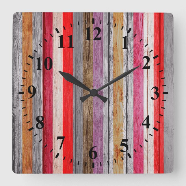 Vintage Colours Wood Look #4 Square Wall Clock (Front)