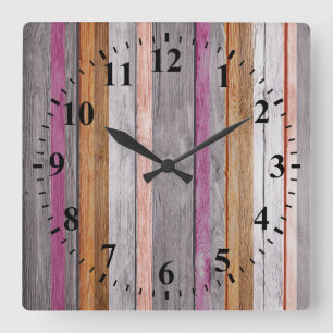 Vintage Colours Wood Look #8 Square Wall Clock