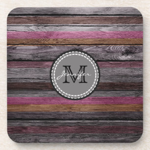 Vintage Colours Wood Look Monogram #15 Coaster