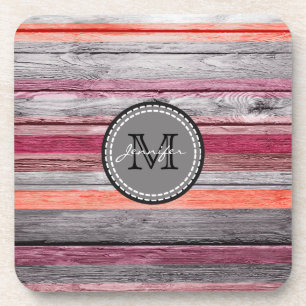 Vintage Colours Wood Look Monogram #5 Coaster