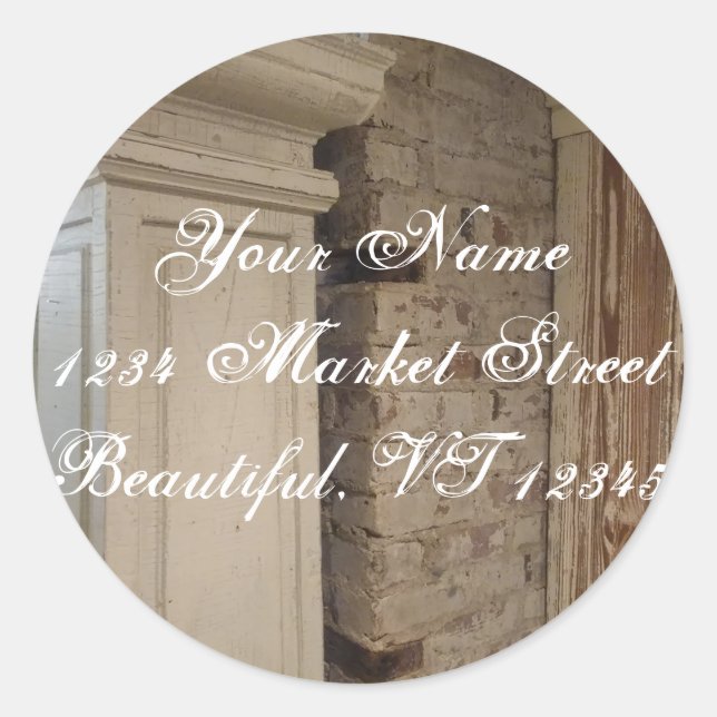 Vintage Column Brick Address Classic Round Sticker (Front)