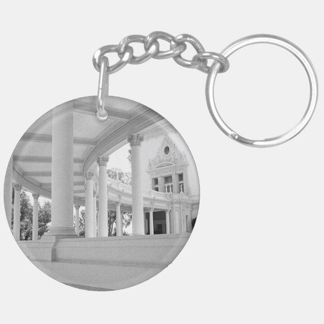 Vintage Columns Architecture Black and White Photo Keychain (Back Right)