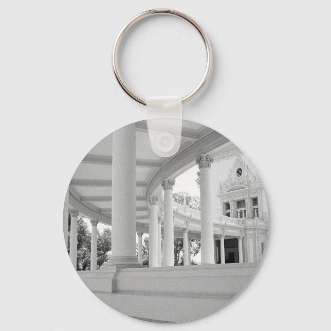 Vintage Columns Architecture Black and White Photo Keychain (Front)