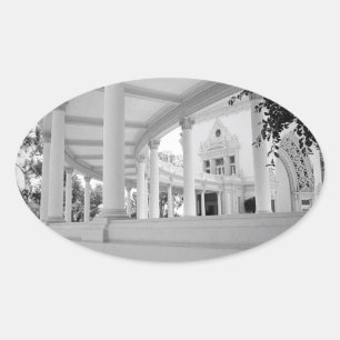 Vintage Columns Architecture Black and White Photo Oval Sticker