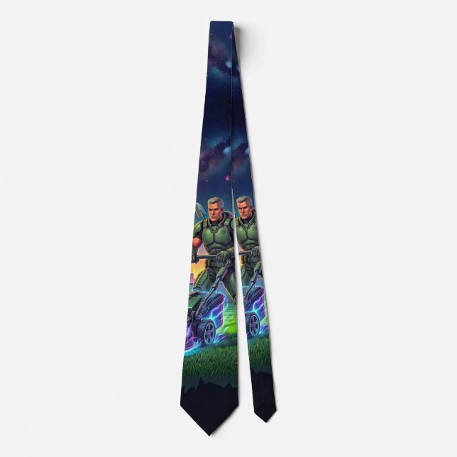 Vintage Comic Astronaut Cosmic Mowing Sci-fi Tie (Front)