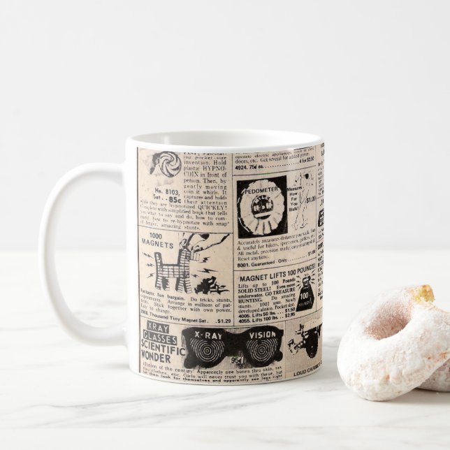 Vintage Comic Book Classified Ads Coffee Mug (With Donut)