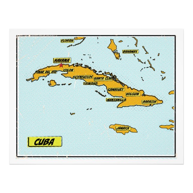Vintage Comic Book Map Of Cuba Photo Print (Front)