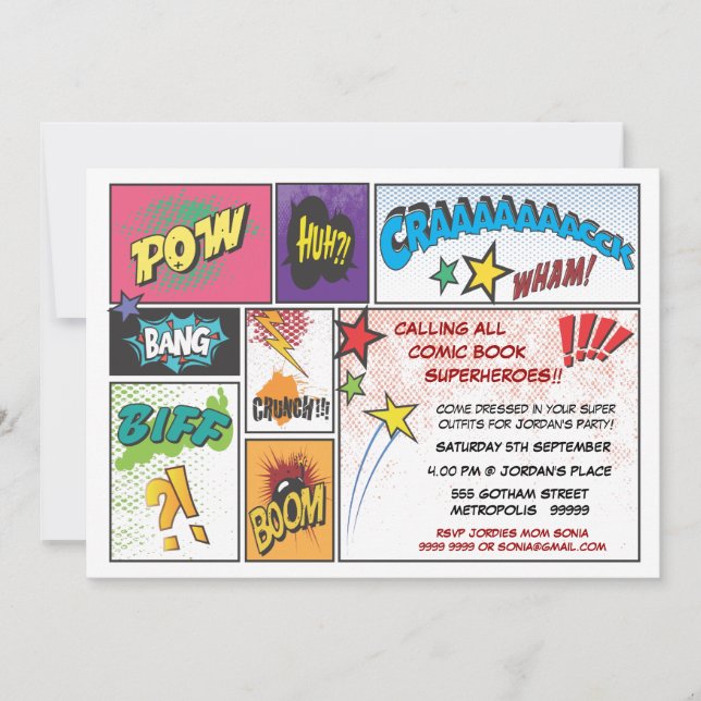 Vintage Comic Book Strip Super Hero  Party Invite (Front)