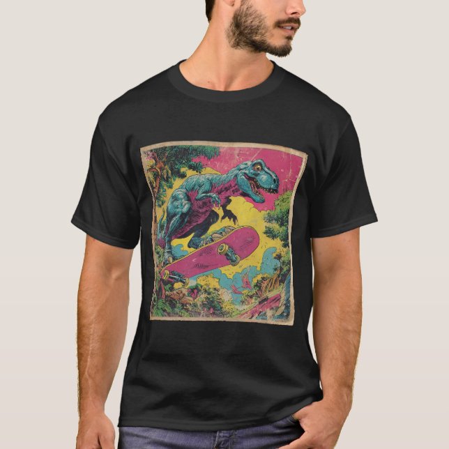 Vintage Comic T-Rex Skater T-Shirt (Front)