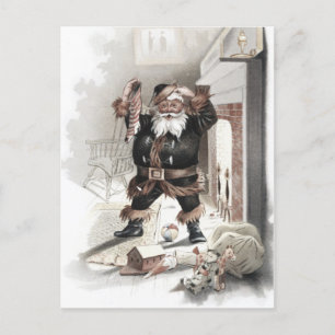 Vintage Comical Santa in Front of Fireplace ca1875 Postcard