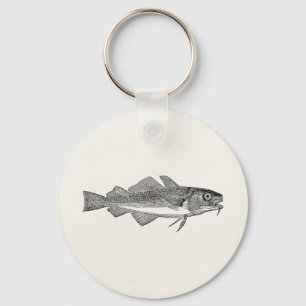 Vintage Common Cod Fish - Aquatic Fishes Template Keychain