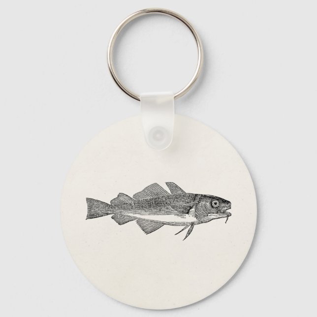 Vintage Common Cod Fish - Aquatic Fishes Template Keychain (Front)