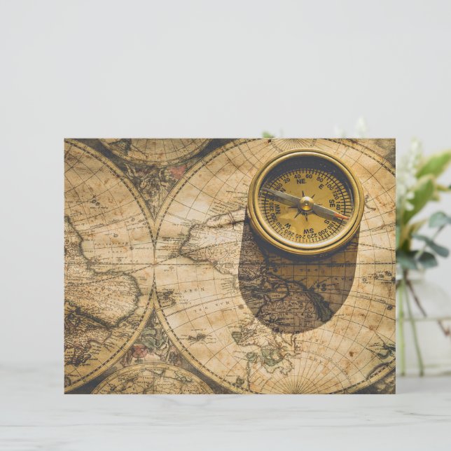 Vintage compass and map (Standing Front)