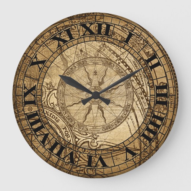 Vintage Compass Art Clock (Front)