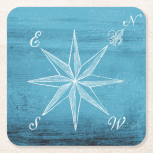 Vintage compass blue coaster