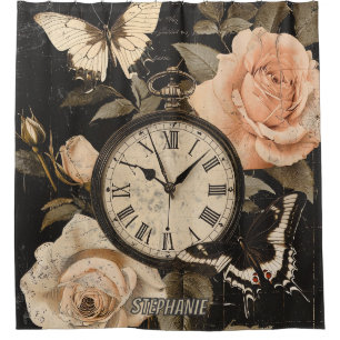 Vintage Compass Butterfly Floral Brown