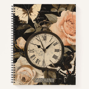 Vintage Compass Butterfly Floral Brown Notebook