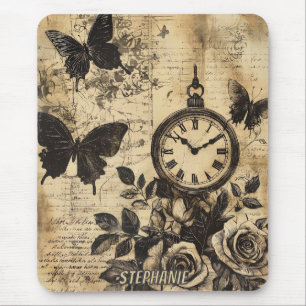 Vintage Compass & Butterfly - Rustic Paper (1) Mouse Pad
