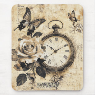 Vintage Compass & Butterfly - Rustic Paper (2) Mouse Pad