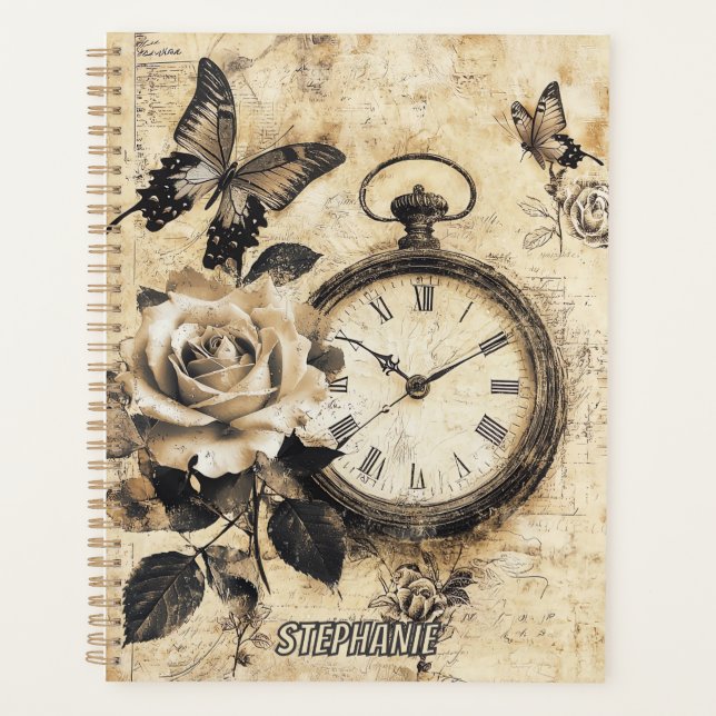 Vintage Compass & Butterfly - Rustic Paper (2) Planner (Front)