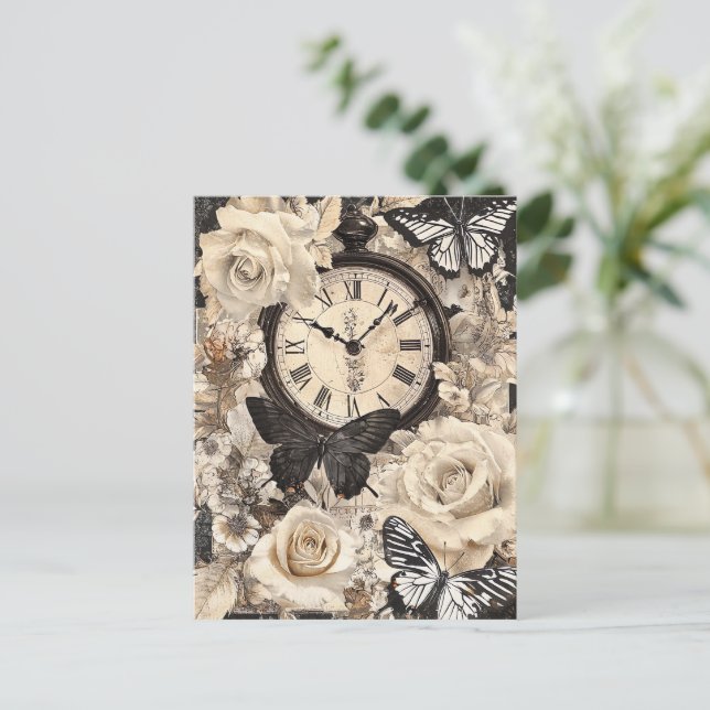 Vintage Compass & Butterfly - Rustic Paper (4) Postcard (Standing Front)