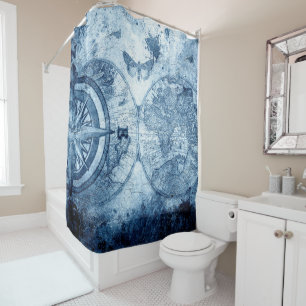 Vintage Compass Decor   Blue Grunge Nautical Chart