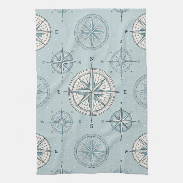Vintage Compass Nautical Seamless Pattern (1) Kitchen Towel (Vertical)