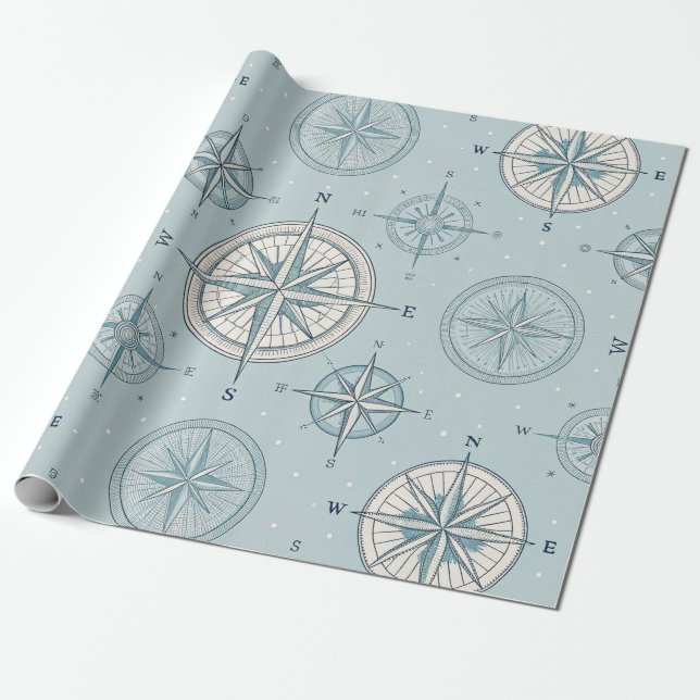 Vintage Compass Nautical Seamless Pattern (1) Wrapping Paper (Unrolled)
