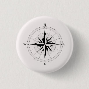 Vintage Compass Rose  1 Inch Round Button