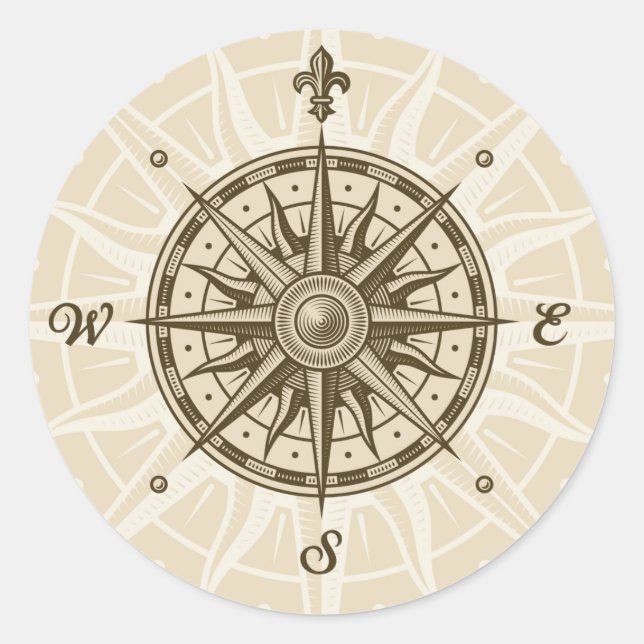Vintage Compass Rose Classic Round Sticker (Front)