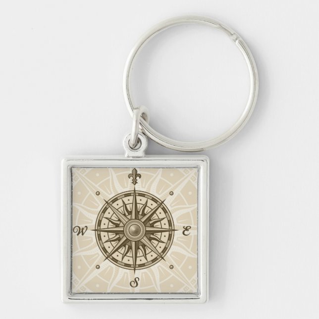 Vintage Compass Rose Keychain (Front)