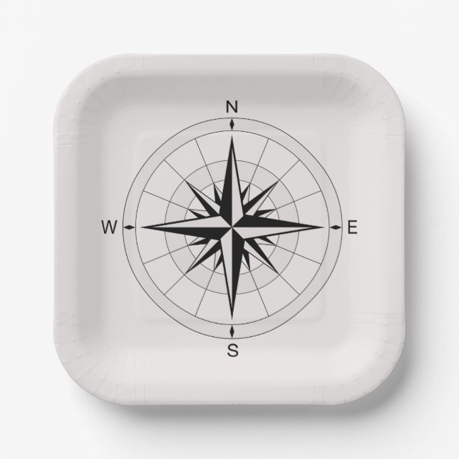 Vintage Compass Rose  Paper Plates (Front)