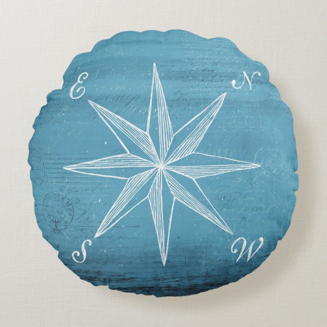 Vintage compass round pillow (Front)